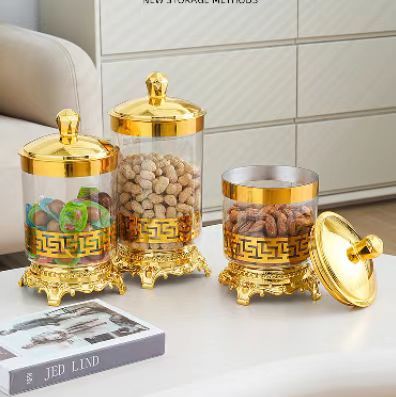 Set of 3 Candy Jar With Lid, Transparent Dry Food Storage Container, Tea Party Serving Jar, Cookie Jar Set of 3 Candy Jar With Lid, Transparent Dry Food Storage Container, Tea Party Serving Jar, Cookie Jar